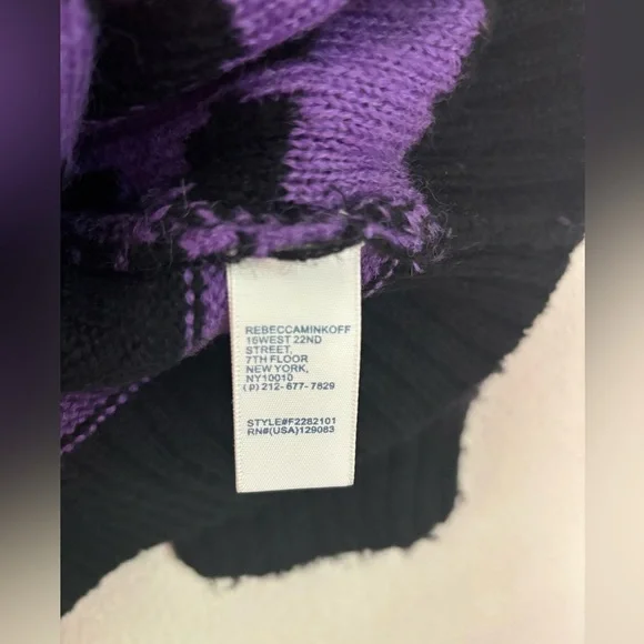 Rebecca Minkoff Purple and Black Gordon Leopard Print Crewneck Fuzzy Sweater M - Picture 9 of 9